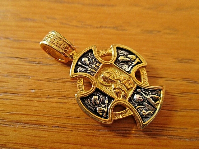 Pendentif Croix Orthodoxe En Argent 925 Plaqué Or 999 - Fait Main à Jérusalem