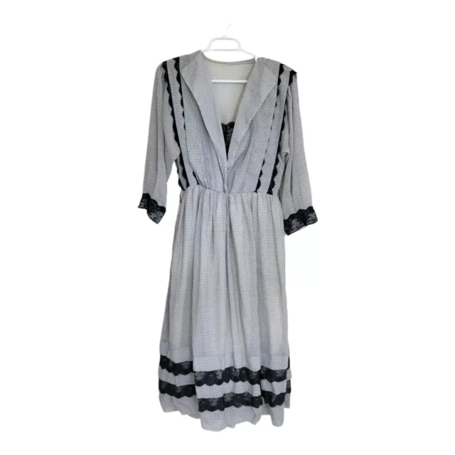 Prairie core maxi long sleeve dress black lace trim boho handmade