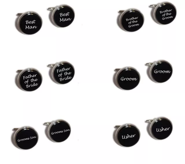 Mens BLACK Wedding Cufflinks Cuff Links Groom Bride Best Man Usher IN GIFT BAG