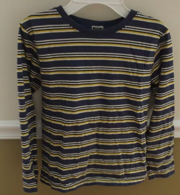 RUUM S 7 8 Boys Striped Shirt yellow blue white Long Sleeve VGUC small