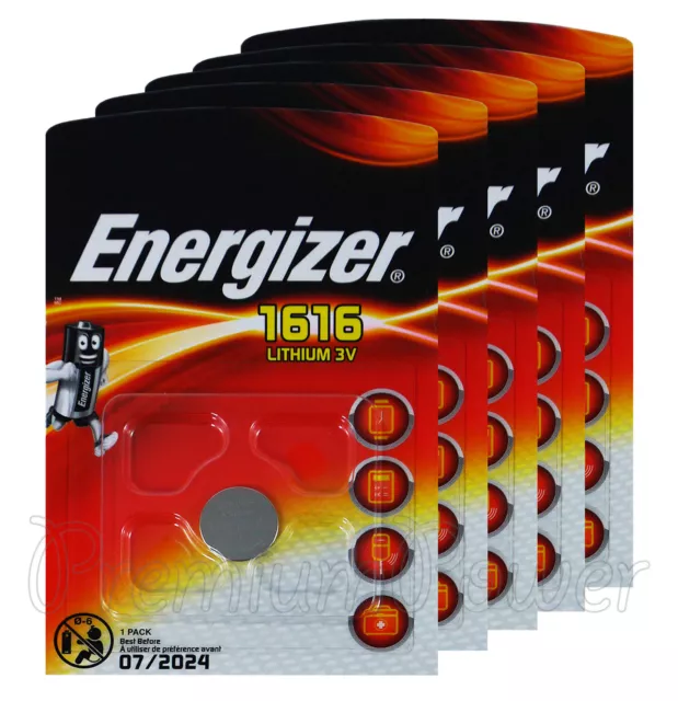 5 x Energizer Lithium CR1616 batteries 3V Coin Cell DL1616 KRC1616