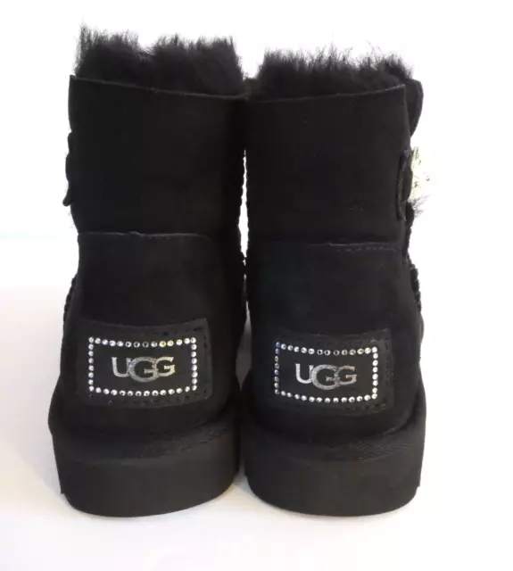 Ugg Mini Bailey Button Bling Boot (6) Black Suede/Sheepskin Swarovski Crystal 3