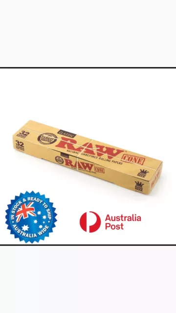 Raw Classic Natural Unrefined King Size Cones Pre Rolled Paper 32 Pack Cone