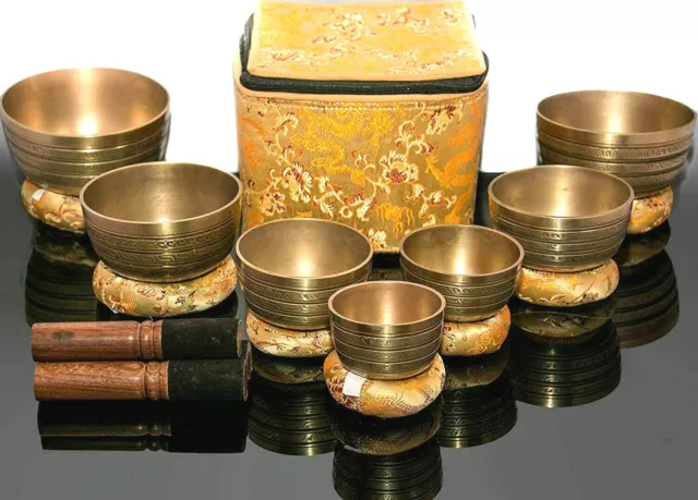 Chakra Healing Tibetan Singing Bowl set of 7- Natural Kasa Chakra balancing bowl