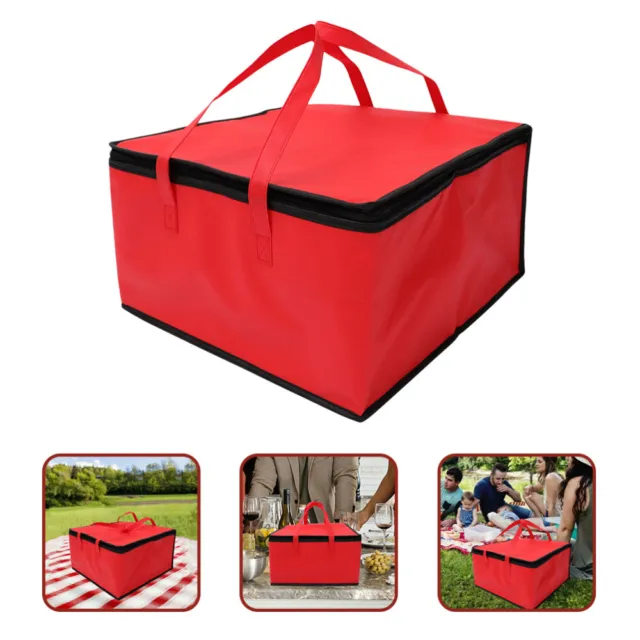 2 Pcs Red Non-woven Fabric Insulation Bags Reusable Grocery Insulated