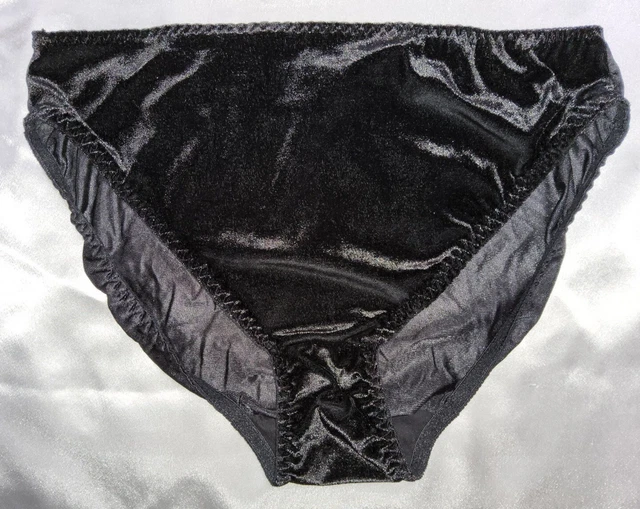 VINTAGE TRICOT NYLON Back Panel Hi Cut Panties Velvet Front Panel Black