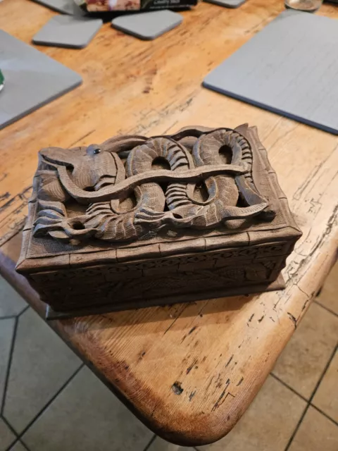 Vintage  Deeply  Carved Oriental  Dragon Box