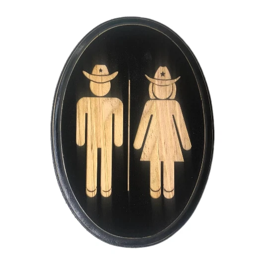 COWBOY COWGIRL Hat Bathroom Restoom Sign Oval Wood Plaque Western Texas SW Decor