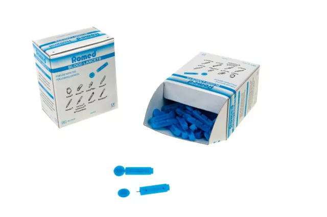 Romed Blutlanzetten Lanzetten für Stechautomat Tri-bevel blau steril 100 Stück