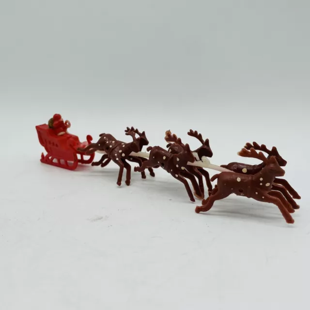 Vintage Plastic Santa’s Sleigh Reindeer 7 Piece Set