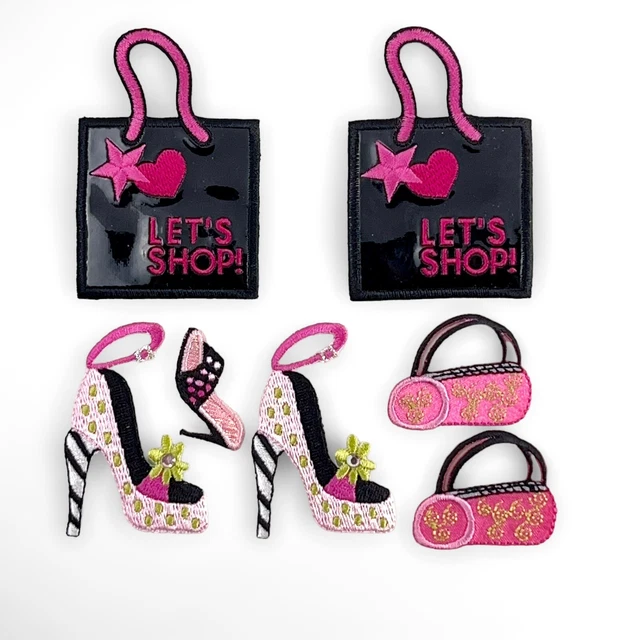 Ladies Pink Black Let's Shop High Heel Purse Iron on Lot
