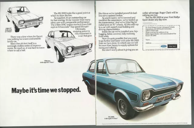 1974 Ford ESCORT RS advertisement x2, British Ford advert, Escort RS 1600 & 2000 3