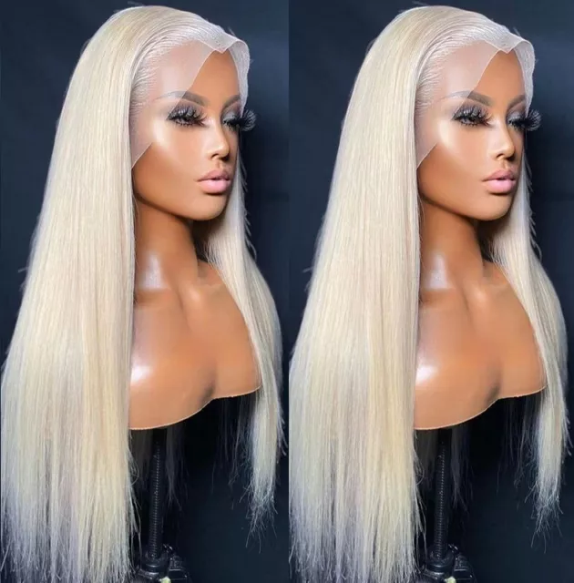 US 24inch Synthetic hair Lace front wigs Women Straight Handtied Platinum Blonde