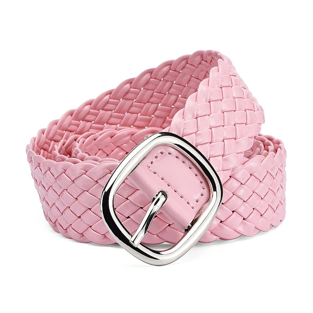 Women PU Leather Braid Waist Strap Causal Jeans Dress Waistband Alloy Pin Buckle