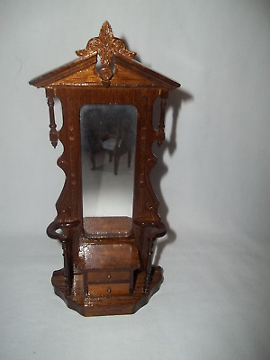 Vintage Wood Miniature Dollhouse Entrance Hall Tree Umbrella Stand w/mirror