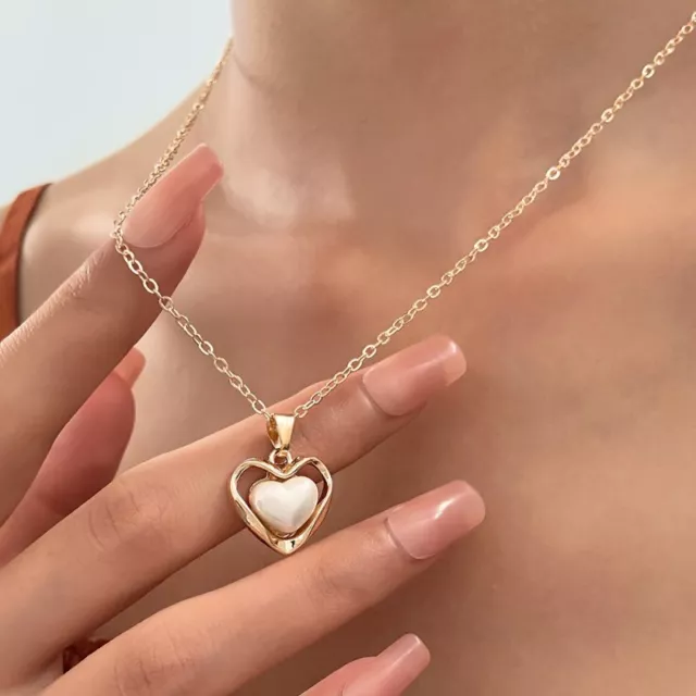 Fashion Gold Plated Heart Pearl Pendant Necklace Women Party Jewelry Party Gift