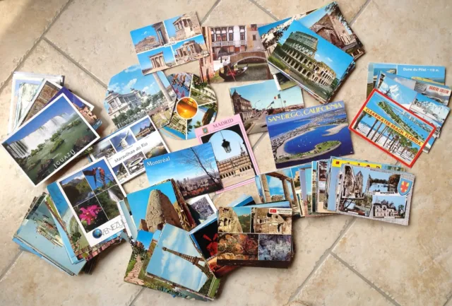 VINTAGE GROS LOT de 300 Cartes postales couleurs Années 60 à 80 monde entier