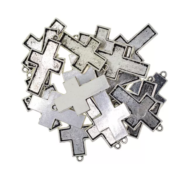 20pcs Cross Pendant Tray Cameo Glass Cabochon Frame Blank Antique Silver DIY