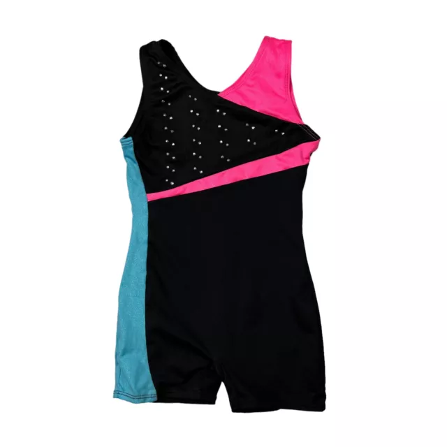 Freestyle by Danskin Girls Gymnastics Dance Biker Leotard Beaded Colorblock XS