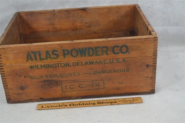Atlas Powder Co. box dynamite High Explosives Dangerou 17x12x7.5 antique