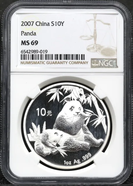 2007 Ngc Ms-69 Ten 10 Yuan One Oz Silver Panda China #2945