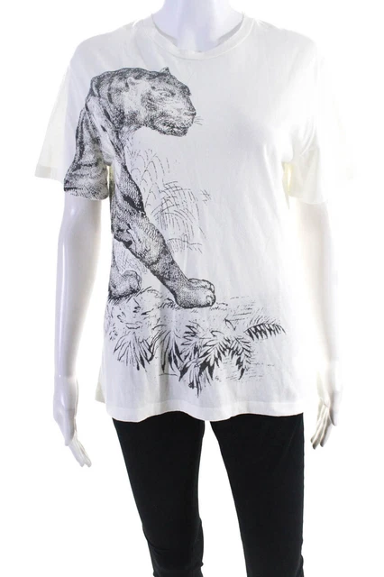 Christian Dior Womens Graphic Leopard Short Sleeve Tee Shirt White Size Large
