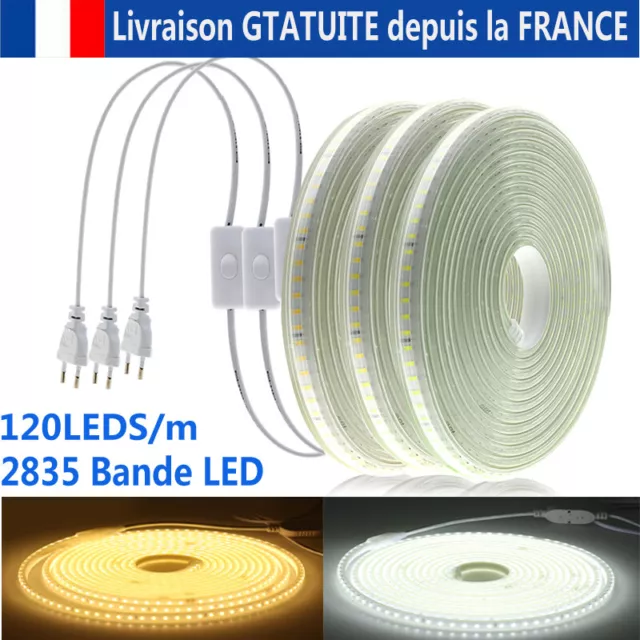 Bande Lumineuse LED étanche Bande Lumineuse SMD 2835 120leds/m Avec Interrupteur