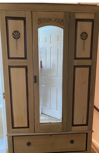 Beautiful stripped antique Edwardian Art Nouveau Wardrobe