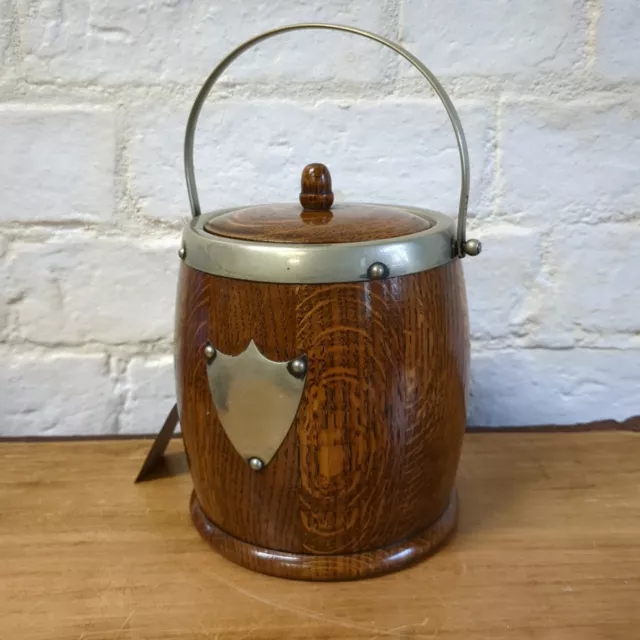 Vintage Wooden Biscuit Barrel / Ice Bucket with Ceramic Liner - Vintage Oak Ice