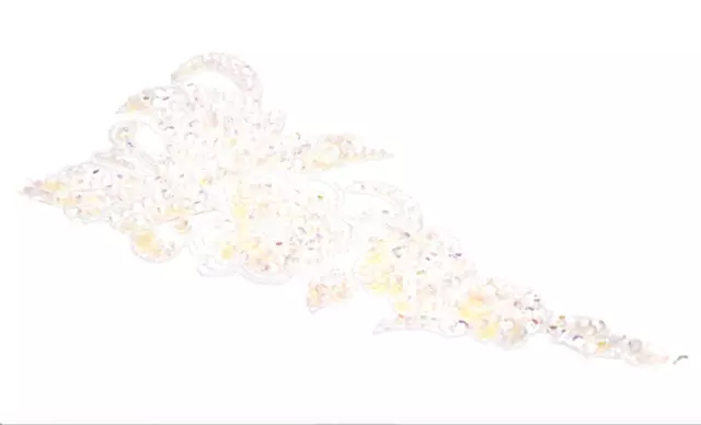 Aplique de encaje floral con lentejuelas", blanco, cuentas, 11,5"l
