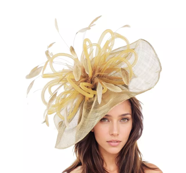 Baby Pink Large Feather Statement Fascinator Hat Headpiece for Woman Weddings 2