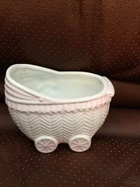 Pink Light And White Baby Buggy Porcelain Planter Girl Shower Gift Nursery Decor