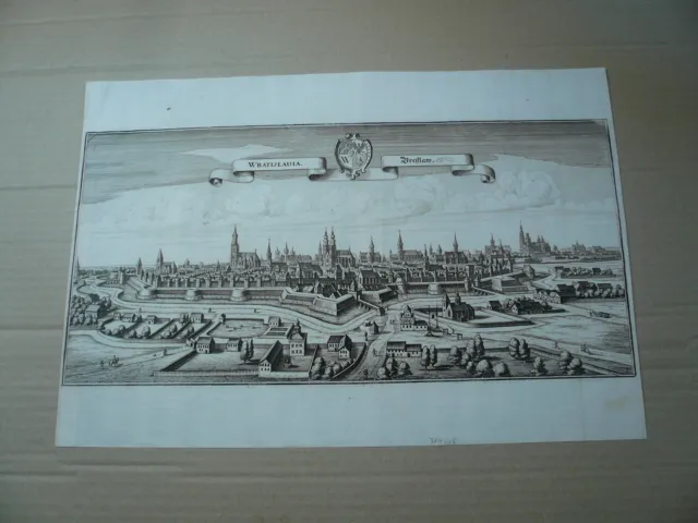 Wroclaw-Wratislavia-Breslau, anno 1648, Merian, copperengraving-PANORAMA-ORIGINA