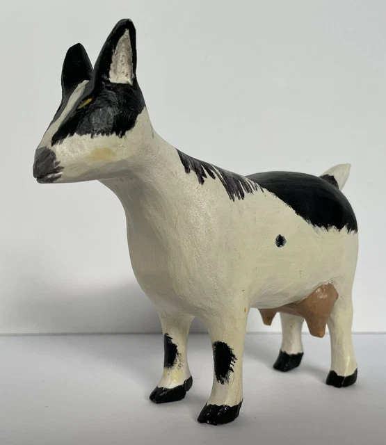 Vintage Hand Carved Wood Wooden French Alpine Dairy Goat Figure Handmade