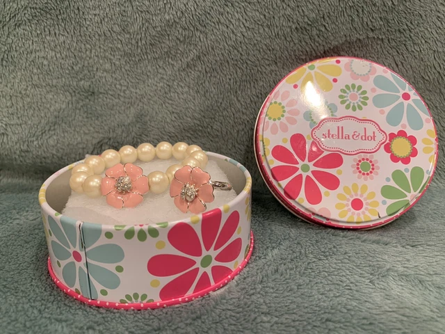 Girls Bracelet and Ring Set - Stella and Dot - Pink Flower Pearl  - Retired