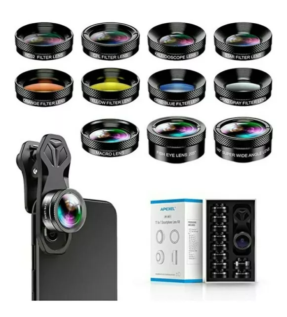 Apexel 11 in 1 Phone Camera Lens Kit - Wide Angle Lens & Macro Lens+Fisheye