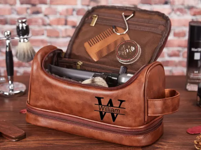 2024 New Personalized Men’s Leather Toiletry Bag Personalised Gift Idea For Men