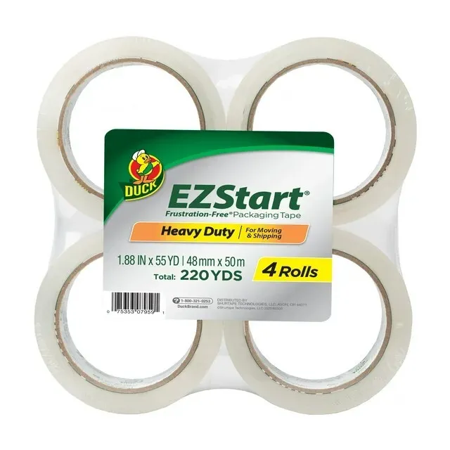 Duck EZ Start 1.88 in. x 54.6 yd. Clear Acrylic Packing Tape, 4 Pack