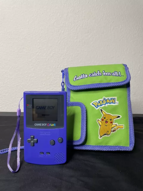 Nintendo Game Boy Color Grape Handheld System And Vintage Pokémon Game Boy Case!