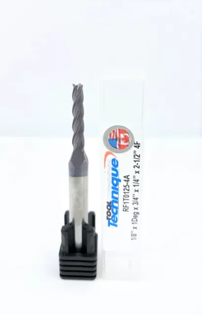 1/8" Carbide Endmill 4 Flute Flat Bottom 1 degree taper per side TiAlN