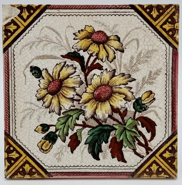 Antique Fireplace Tile Victorian Floral Print & Tint Tile Lea & Boulton C1896