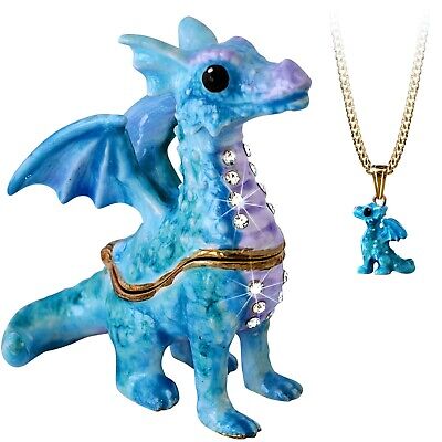 Enameled Dragon "Secrets" Bejeweled Trinket Box With Hidden Pendant Necklace!