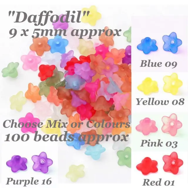 Lucite Flowers Flower Beads Daffodil Frosted Etched Acrylic 9x5mm 100pc appx
