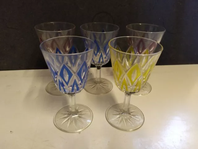 5 X Harlequin Reims French Crystal Wine Glasses