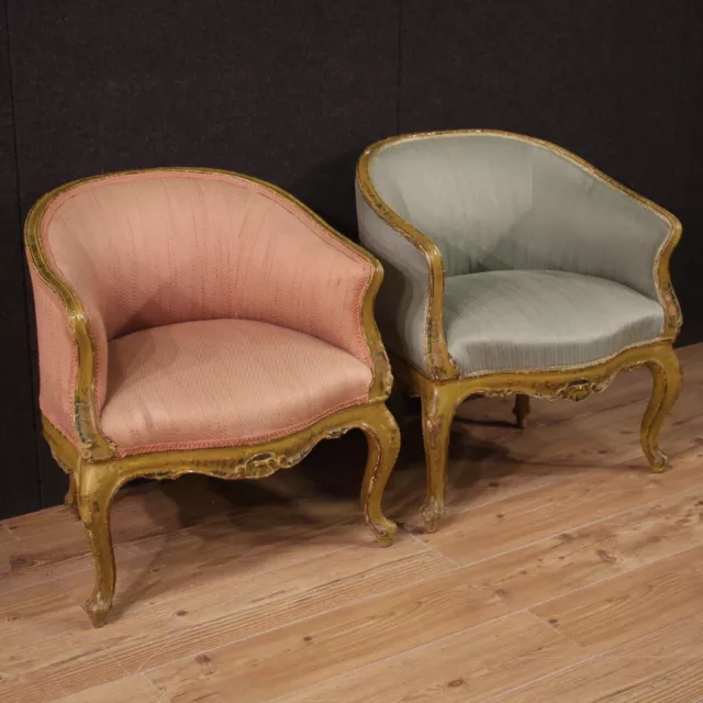 Coppia di poltrone veneziane laccate e dorate stile antico salotto sedie sedute