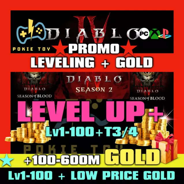 Diablo 4 S2 Season Power Level 1-70 T3 T4 Boost Level Nmd All