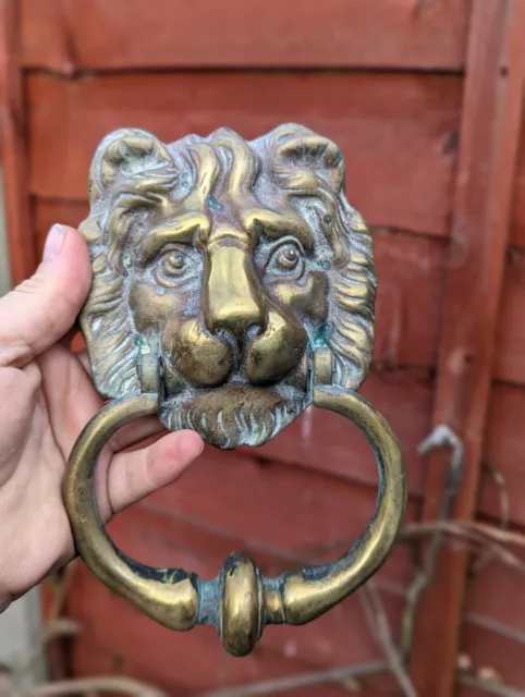 Large Antique Heavy Brass LION Head Door Knocker