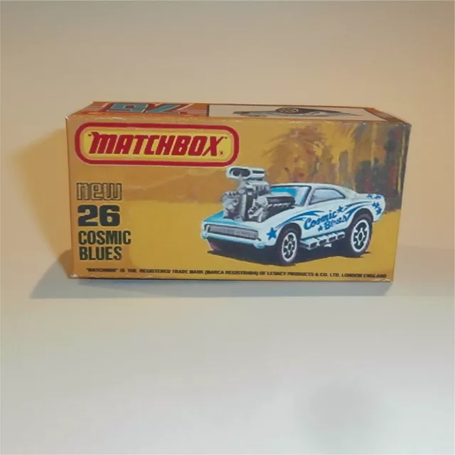 Matchbox Lesney Superfast 26 g Dodge Charger Cosmic Blues K Style Repro Box