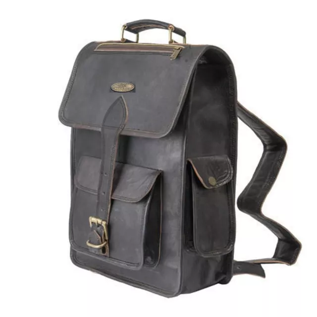 16" Cuero Genuino Hombre Mochila Portátil Bolso Maletín Negro Vintage