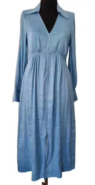 Country Road Blue Linen Silk Blend Long Sleeved Maxi Long Dress sz 8 like 10-12